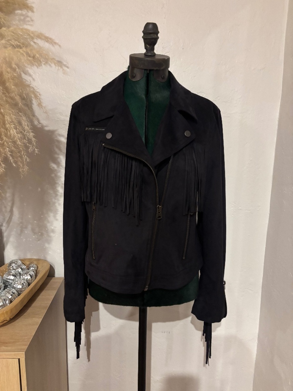 Faux suede fringe moto jacket